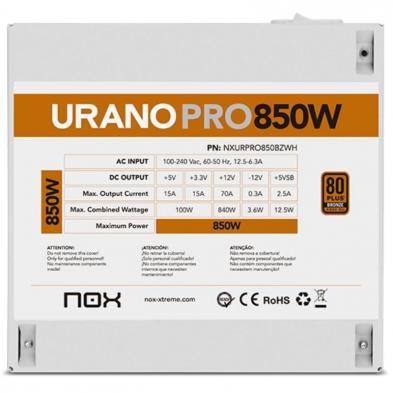 Fuente de Alimentación Nox Hummer Urano Pro White/ 850W/ Ventilador 12cm/ 80 Plus Bronze