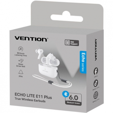 Auriculares Bluetooth Vention Echo Lite E11 Plus con estuche de carga/ Autonomía 30h/ Blancos