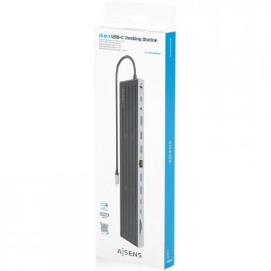 Hub USB Tipo-C Aisens ASUC-13P042-GR/ 2xUSB Tipo-C/ 1xUSB Tipo-C PD/ 2xUSB/ 2xHDMI/ 1xDisplayPort/ 1xLector de Tarjetas/ 1xJack 