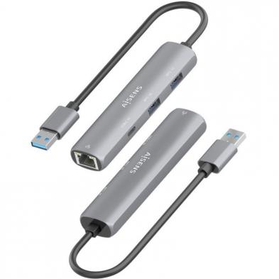Hub USB Aisens ASUC-4P035-GR/ 1xUSB Tipo-C/ 2xUSB/ 1xRJ45/ Gris