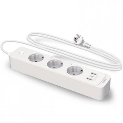 Regleta Inteligente TP-Link Tapo P300/ 3 Tomas de corriente/ 2 USB Tipo-A/ 1 USB Tipo-C/ WiFi/ Blanca