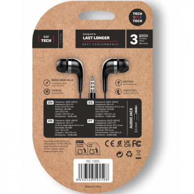 Auriculares Intrauditivos Tech One Tech soft earTECH TEC1005/ con Micrófono/ Jack 3.5/ Negros