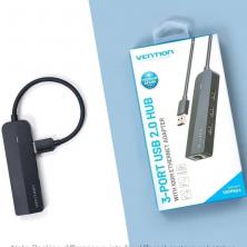 Hub USB 2.0 Vention CHPBB/ 3xUSB/ 1xMicro USB PD/ 1xRJ45/ Negro