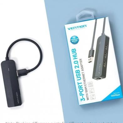 Hub USB 2.0 Vention CHPBB/ 3xUSB/ 1xMicro USB PD/ 1xRJ45/ Negro