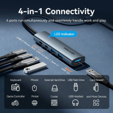 Hub USB 3.0 Vention TGXHB/ 1xUSB Tipo-C/ 3xUSB/ 1xUSB Tipo-C PD/ Gris