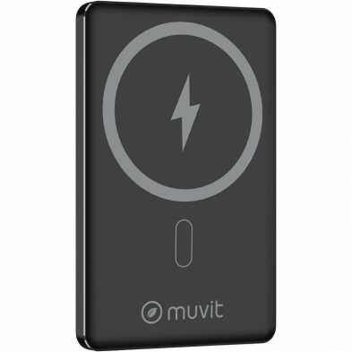 Powerbank 5000mAh Muvit For Change MCCHP0009/ 20W/ Wireless/ Negra/ Incluye Cable USB Tipo-C