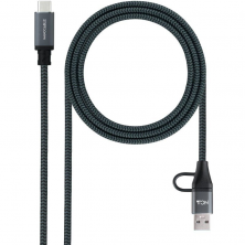 Cable USB 3.2 Tipo-C Nanocable 10.01.4112-COMB/ USB Tipo-C Macho + USB Macho - USB Tipo-C Macho/ Hasta 100W/ 20Gbps/ 2m/ Gris y 