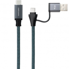 Cable USB 3.2 Tipo-C Nanocable 10.01.4112-COMB/ USB Tipo-C Macho + USB Macho - USB Tipo-C Macho/ Hasta 100W/ 20Gbps/ 2m/ Gris y 