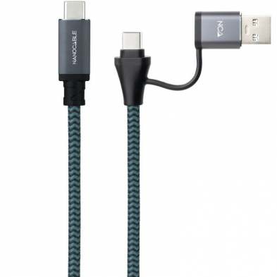 Cable USB 3.2 Tipo-C Nanocable 10.01.4112-COMB/ USB Tipo-C Macho + USB Macho - USB Tipo-C Macho/ Hasta 100W/ 20Gbps/ 2m/ Gris y 