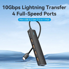 Hub USB Tipo-C 3.2 Vention CKCBB/ 4xUSB/ 1xUSB Tipo-C PD
