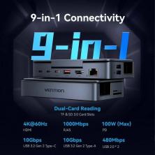 Docking USB Tipo-C para Steam Deck / Switch Vention TPZH0/ 2xHDMI 4K/ 3xUSB/ 1xUSB Tipo-C/ 1xUSB Tipo-C PD/ 1xRJ45/ 1xLector Tar