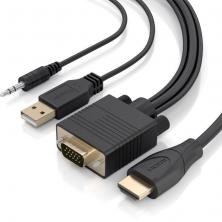 Cable Conversor Aisens A115-1009 SVGA Macho - USB Macho/ Jack Macho - HDMI Macho/ 2m/ Negro