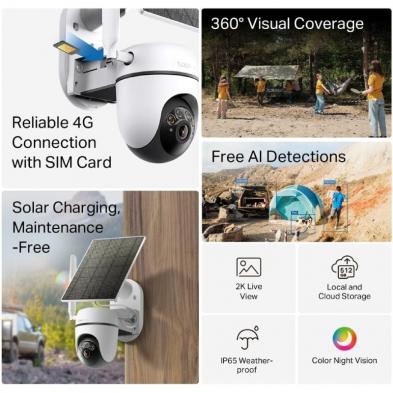 Cámara de Videovigilancia TP-Link Tapo C615G Kit/ Visión Nocturna/ Control desde APP/ Incluye Panel Solar
