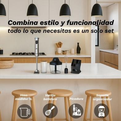 Batidora de mano Grunkel BM-2000SET/ 2000W/ Capacidad 0.8L/ Incluye Vaso, Picadora, Varilla y Soporte