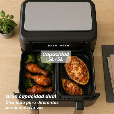 Freidora por Aire Airfryer / Sin Aceite Grunkel Dualflexifryer/ 2800W/ Capacidad 10L