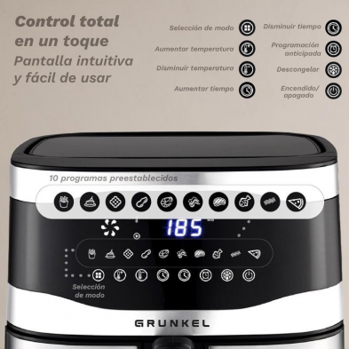 Freidora por Aire Airfryer / Sin Aceite Grunkel Maxisteelfryer/ 2200W/ Capacidad 9L
