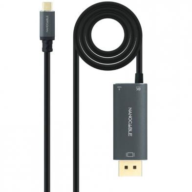 Cable Conversor Nanocable 10.15.5012/ USB Tipo-C Macho - DisplayPort 8K Macho/ USB Tipo-C Hembra/ Hasta 100W/ 1.8m/ Gris