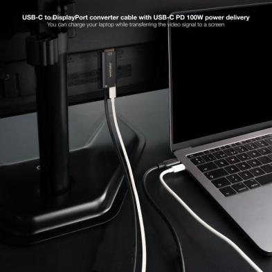 Cable Conversor Nanocable 10.15.5012/ USB Tipo-C Macho - DisplayPort 8K Macho/ USB Tipo-C Hembra/ Hasta 100W/ 1.8m/ Gris