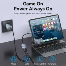 Adaptador Audio Vention BIGHA/ USB Tipo-C Macho - Jack 3.5 Hembra/ USB Tipo-C PD Hembra/ Gris