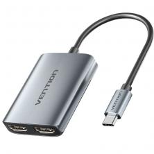 Cable Conversor Vention ACZHB/ USB Tipo-C Macho - 2x HDMI Macho/ Gris