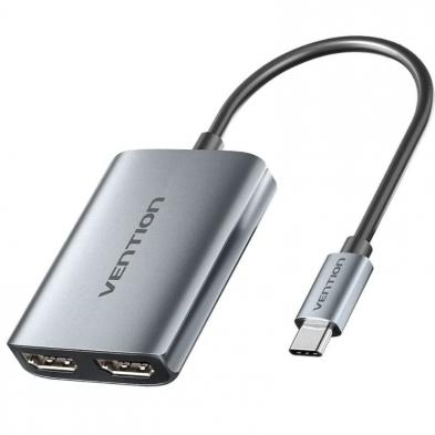 Cable Conversor Vention ACZHB/ USB Tipo-C Macho - 2x HDMI Macho/ Gris