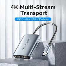 Cable Conversor Vention ACZHB/ USB Tipo-C Macho - 2x HDMI Macho/ Gris