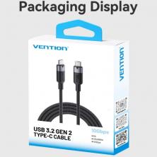 Cable USB 3.2 Tipo-C 5A Vention TRGBF/ USB Tipo-C Macho - USB Tipo-C Macho/ Hasta 100W/ 10Gbps/ 1m/ Negro