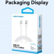 Cable USB 2.0 Tipo-C 5A Vention TRISH/ USB Tipo-C Macho - USB Tipo-C Macho/ Hasta 240W/ 480Mbps/ 2m/ Azul