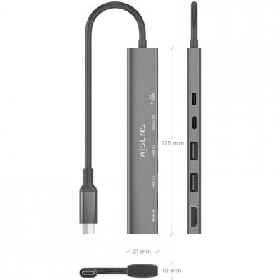 Docking USB Tipo-C Aisens ASUC-5P022-GR/ 1xHDMI 4K/ 2xUSB/ 1xUSB Tipo-C/ 1xUSB Tipo-C PD/ Gris