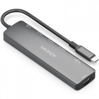Docking USB Tipo-C Aisens ASUC-7P026-GR/ 1xHDMI 4K/ 2xUSB/ 1xUSB Tipo-C / 1xUSB Tipo-C PD/ 1xLector Tarjetas/ Gris