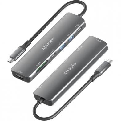 Docking USB Tipo-C Aisens ASUC-7P026-GR/ 1xHDMI 4K/ 2xUSB/ 1xUSB Tipo-C / 1xUSB Tipo-C PD/ 1xLector Tarjetas/ Gris