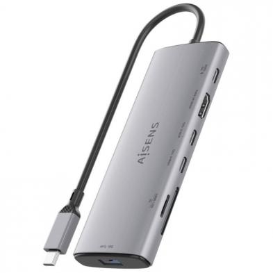 Docking USB Tipo-C Aisens ASUC-7P031-GR/ 1xHDMI 4K/ 1xUSB/ 2xUSB Tipo-C/ 1xLector Tarjetas/ 1xUSB Tipo-C PD/ Gris