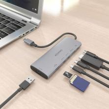 Docking USB Tipo-C Aisens ASUC-7P031-GR/ 1xHDMI 4K/ 1xUSB/ 2xUSB Tipo-C/ 1xLector Tarjetas/ 1xUSB Tipo-C PD/ Gris