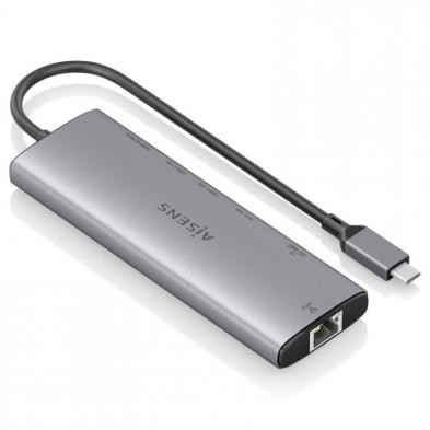 Docking USB Tipo-C Aisens ASUC-8P033-GR/ 1xHDMI 4K/ 1xUSB/ 2xUSB Tipo-C/ 1xRJ45/ 1xLector Tarjetas/ 1xUSB Tipo-C PD/ Gris