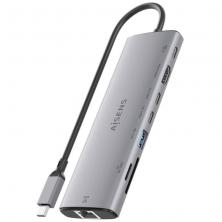 Docking USB Tipo-C Aisens ASUC-8P033-GR/ 1xHDMI 4K/ 1xUSB/ 2xUSB Tipo-C/ 1xRJ45/ 1xLector Tarjetas/ 1xUSB Tipo-C PD/ Gris