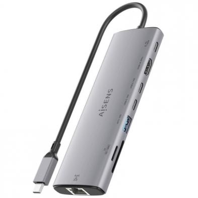 Docking USB Tipo-C Aisens ASUC-8P033-GR/ 1xHDMI 4K/ 1xUSB/ 2xUSB Tipo-C/ 1xRJ45/ 1xLector Tarjetas/ 1xUSB Tipo-C PD/ Gris