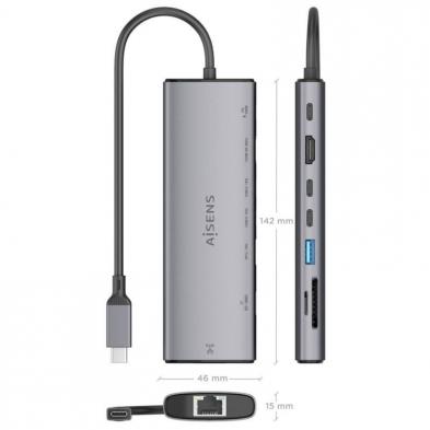 Docking USB Tipo-C Aisens ASUC-8P033-GR/ 1xHDMI 4K/ 1xUSB/ 2xUSB Tipo-C/ 1xRJ45/ 1xLector Tarjetas/ 1xUSB Tipo-C PD/ Gris