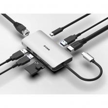 Docking USB Tipo-C D-Link DUB-M810/ 3xUSB/ 1xUSB Tipo-C/ 1xThunderbolt/ 1xHDMI 4K/ 1xRJ45/ 1xLector tarjetas/ Gris