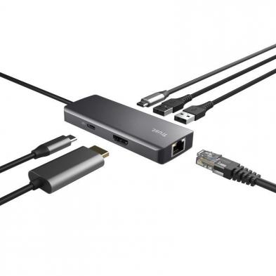 Docking USB Tipo-C Trust Dalyx/ 2xUSB/ 2xUSB Tipo-C/ 1xHDMI 4K/ 1xRJ45/ Gris