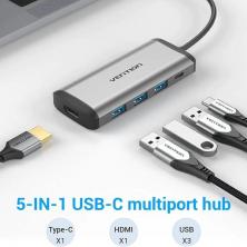 Docking USB Tipo-C Vention CNBHB/ 1xHDMI 4K/ 3xUSB/ 1xUSB Tipo-C PD/ Gris
