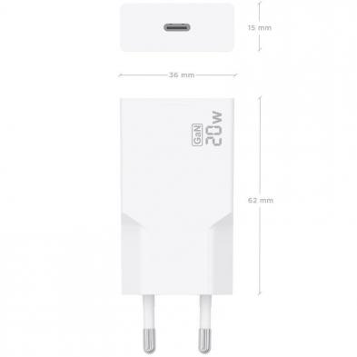Cargador de Pared GaN Aisens A110-0997/ 1xUSB Tipo-C/ 20W/ Blanco