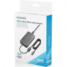 Cargador Sobremesa GaN Aisens ASCH-1PD100D070-BK/ 1xUSB Tipo-C/ 100W