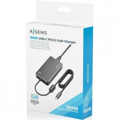 Cargador Sobremesa GaN Aisens ASCH-1PD100D070-BK/ 1xUSB Tipo-C/ 100W