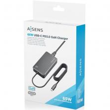 Cargador Sobremesa GaN Aisens ASCH-1PD65D068-BK/ 1xUSB Tipo-C/ 65W