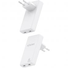 Cargador de Pared GaN Aisens ASCH-65W2P077-W/ 2xUSB Tipo-C/ 65W/ Blanco