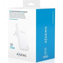 Cargador de Pared GaN Aisens ASCH-65W2P077-W/ 2xUSB Tipo-C/ 65W/ Blanco