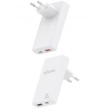 Cargador de Pared GaN Aisens ASCH-65W2P076-W/ 1xUSB Tipo-C/ 1xUSB/ 65W/ Blanco