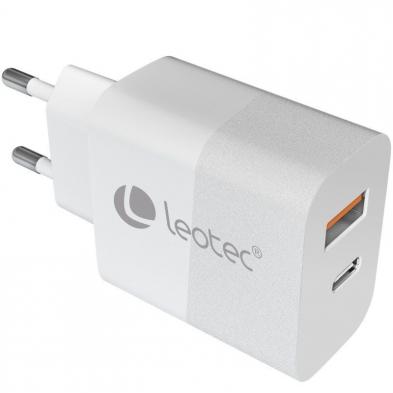 Cargador de Pared Leotec LECSPH20W2W2/ 1xUSB Tipo-C/ 1xUSB/ 20W