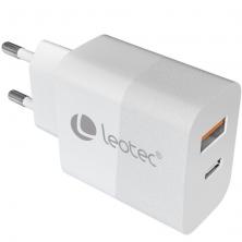 Cargador de Pared GaN Leotec LECSPH30W2W/ 1xUSB Tipo-C/ 1xUSB/ 30W