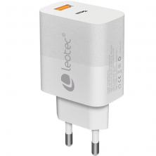 Cargador de Pared GaN Leotec LECSPH30W2W/ 1xUSB Tipo-C/ 1xUSB/ 30W